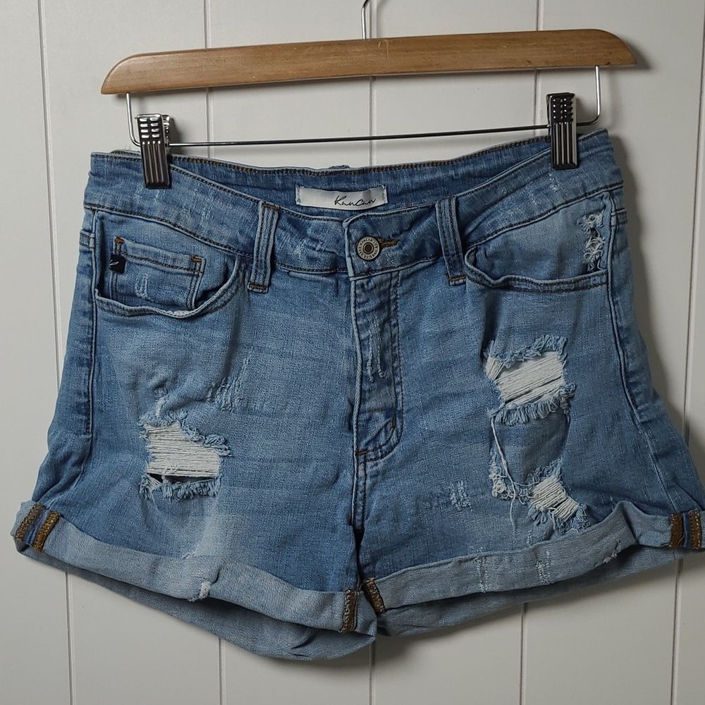 KanCan Denim Shorts Womens 9/28 Blue Distressed Frayed Hem Cotton Stretch